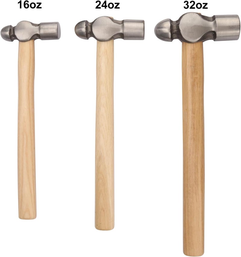 GENHAKON 3 Packs Ball Peen Hammer Set, 16oz & 24oz & 32oz, Ball Pein Hammers with Forged Steel Head & Wood Handle, by . - Image 2